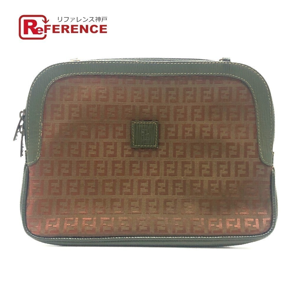 Fendi Zucca Zucchino Clutch Bag Shoulder Canvas Leather Brown